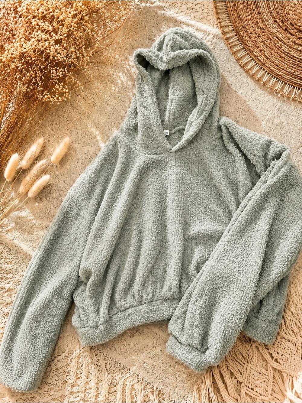 flirtitude Sage Green Plush Hooded Pullover